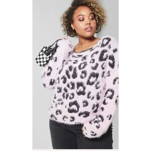 Pink Leopard Print Eyelash Sweater